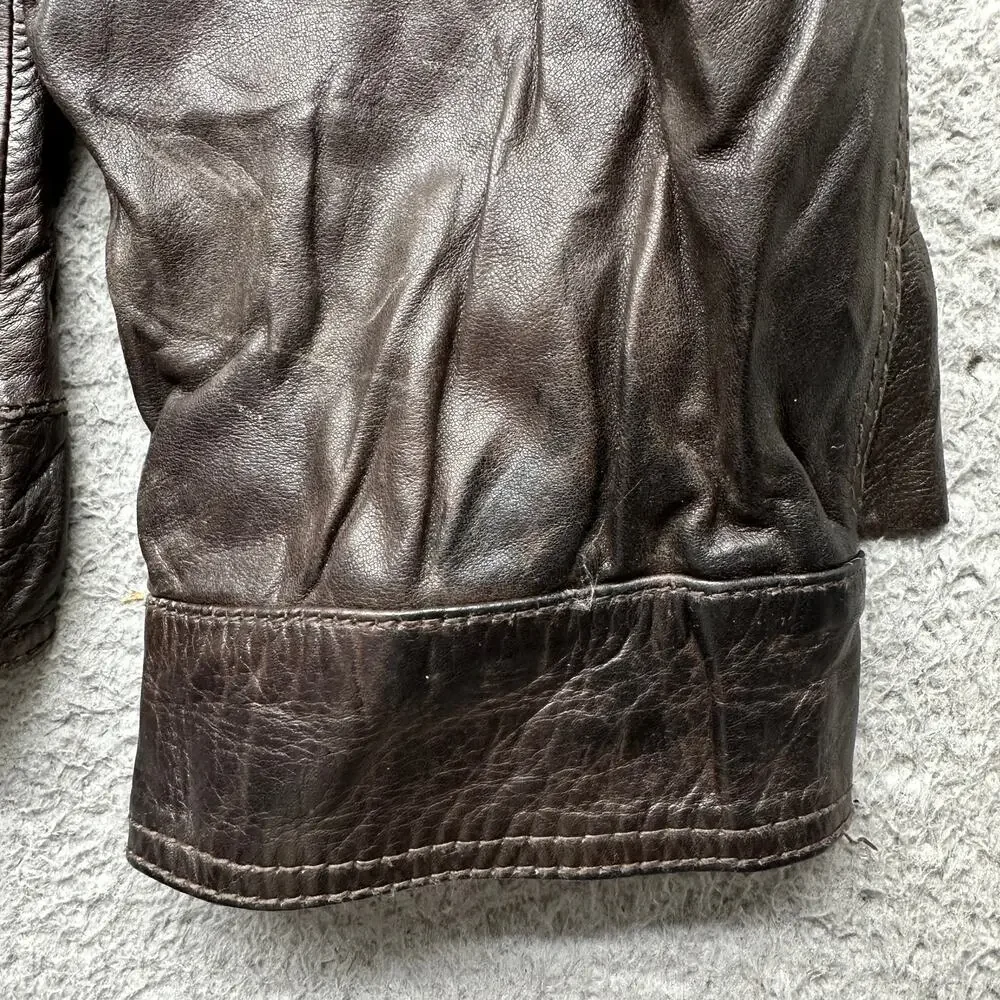 Tommy Hilfiger Genuine Leather Bomber Jacket Mens XL Flannel Plaid Lined Brown